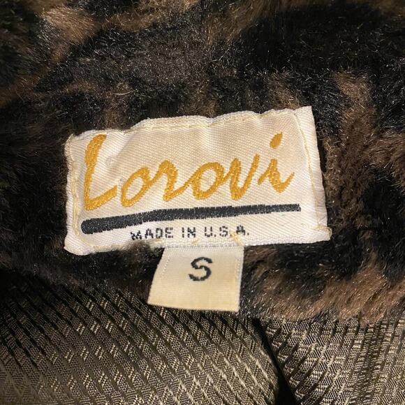 Vintage Lorovi 70s Leopard Print Faux Fur Lined Brown/Black Collared Overcoat S - Picture 5 of 11
